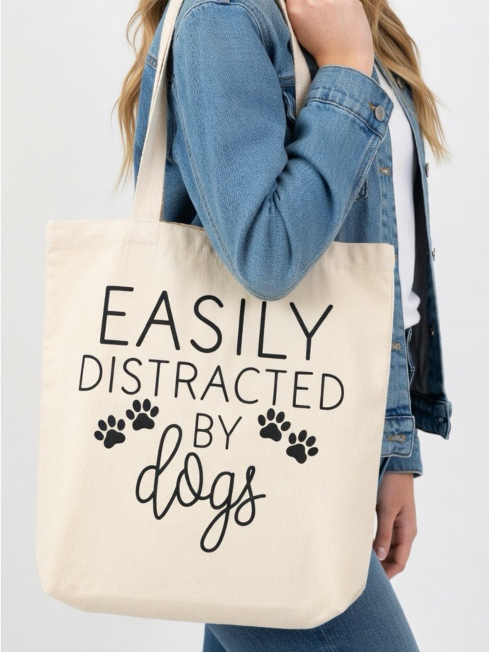 "Easily Distracted By Dogs" Canvas Tote Bag - NWT - Picture 2 of 3